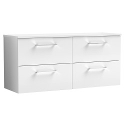 Arno 1200mm Wall Hung 4 Drawer Vanity Unit with Worktop - Gloss White