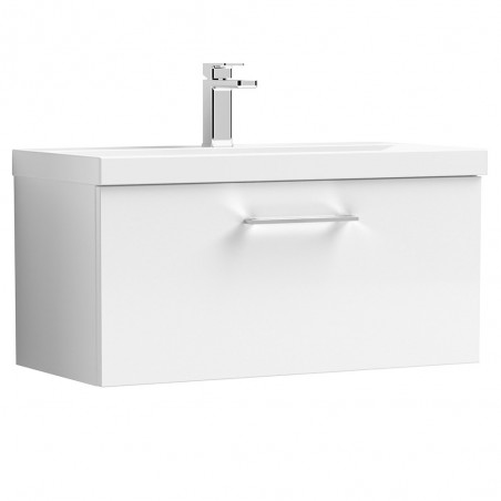 Arno 800mm Wall Hung Single Drawer Vanity Unit with Mid-Edge Basin - Gloss White