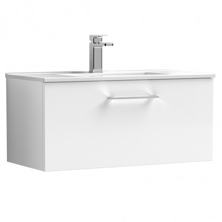 Arno 800mm Wall Hung Single Drawer Vanity Unit with Minimalist Basin - Gloss White