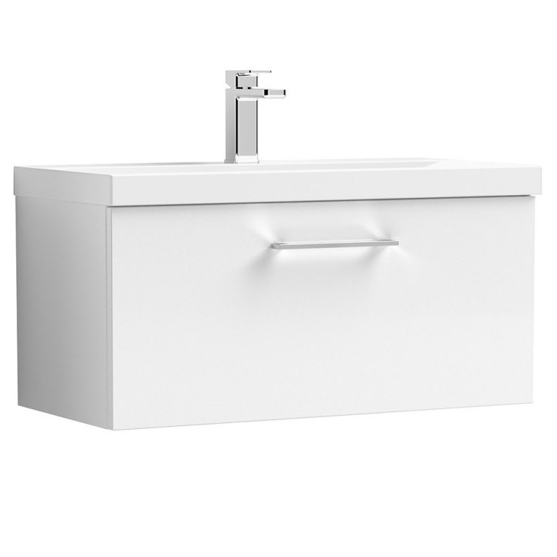 Arno 800mm Wall Hung Single Drawer Vanity Unit with Thin-Edge Basin - Gloss White Arno 800mm Wall Hung Single Drawer Vanity Unit with Thin-Edge Basin - Gloss White