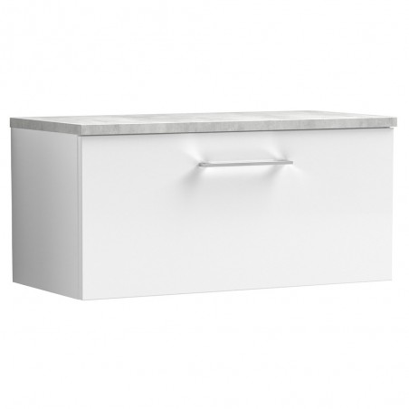 Arno 800mm Wall Hung Single Drawer Vanity Unit with Laminate Top - Gloss White