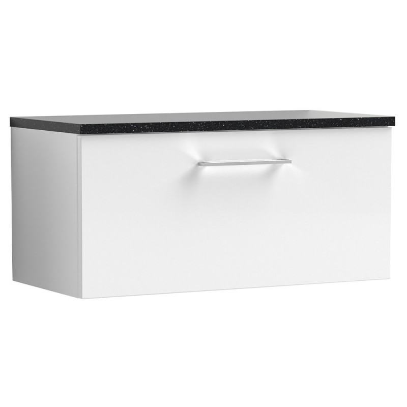 Arno 800mm Wall Hung Single Drawer Vanity Unit with Laminate Top - Gloss White