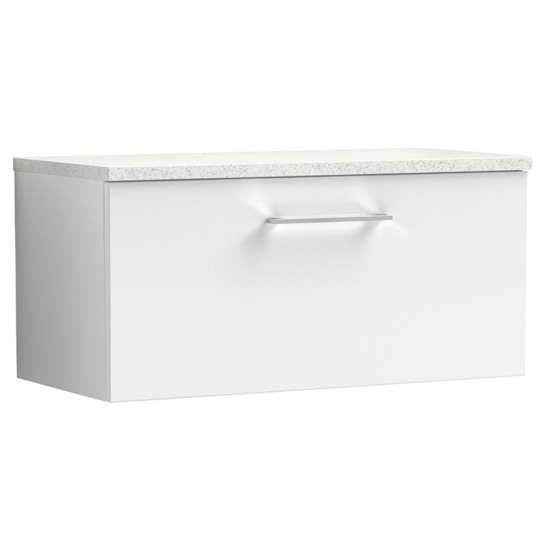 Arno 800mm Wall Hung Single Drawer Vanity Unit with Laminate Top - Gloss White Arno 800mm Wall Hung Single Drawer Vanity Unit with Laminate Top - Gloss White