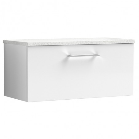 Arno 800mm Wall Hung Single Drawer Vanity Unit with Laminate Top - Gloss White