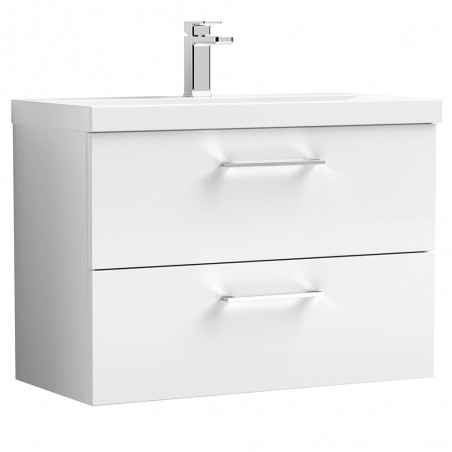 Arno 800mm Wall Hung 2 Drawer Vanity Unit with Mid-Edge Basin - Gloss White