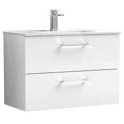 Arno 800mm Wall Hung 2 Drawer Vanity Unit with Minimalist Basin - Gloss White