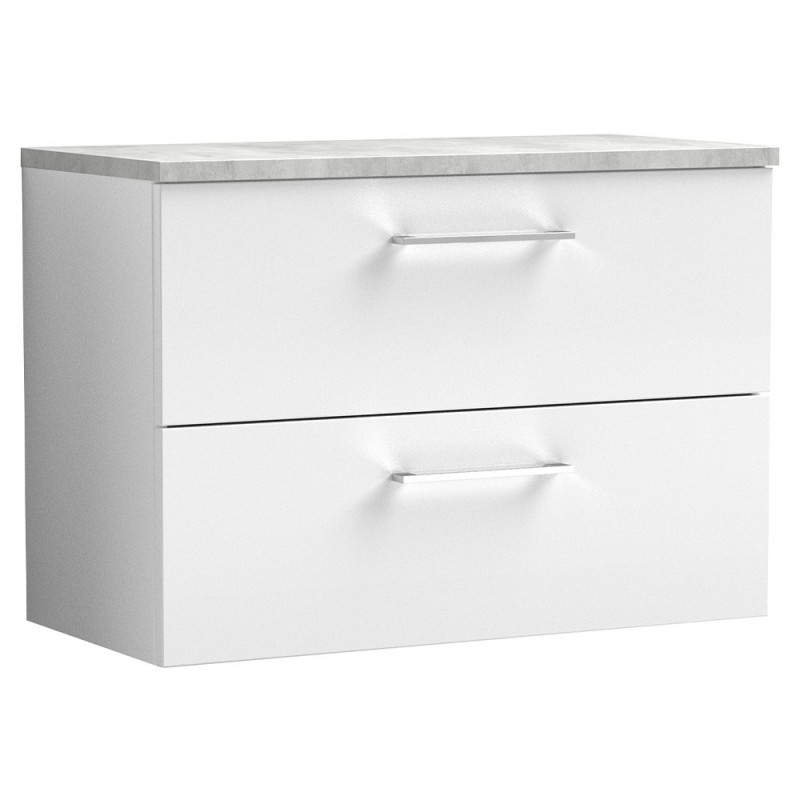 Arno 800mm Wall Hung 2 Drawer Vanity Unit with Laminate Top - Gloss White