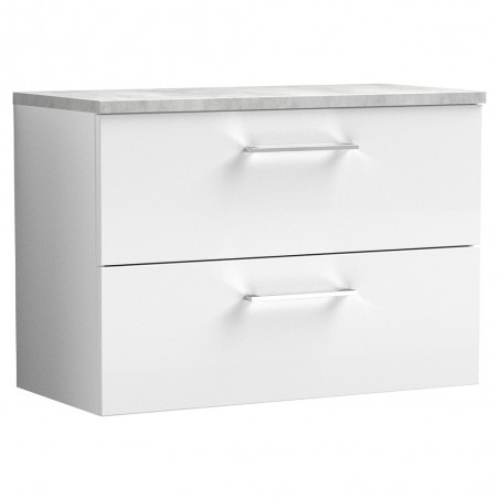 Arno 800mm Wall Hung 2 Drawer Vanity Unit with Laminate Top - Gloss White