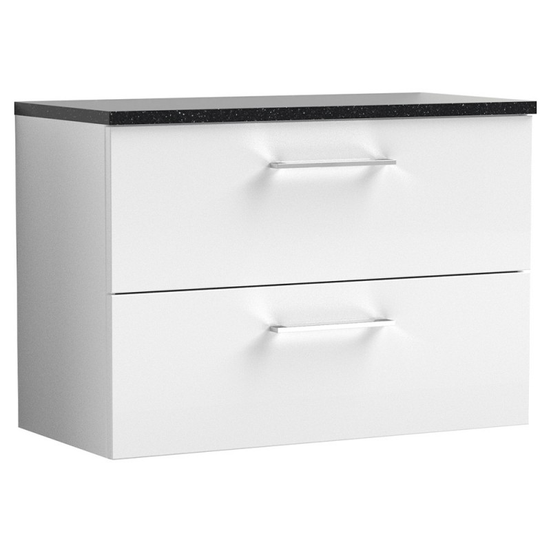 Arno 800mm Wall Hung 2 Drawer Vanity Unit with Laminate Top - Gloss White Arno 800mm Wall Hung 2 Drawer Vanity Unit with Laminate Top - Gloss White