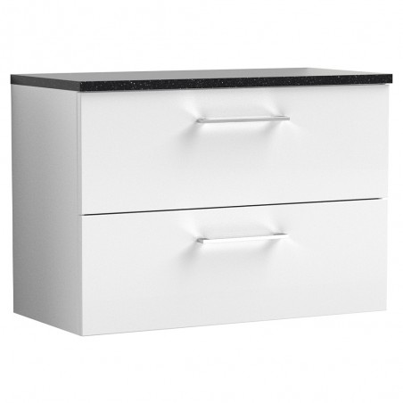 Arno 800mm Wall Hung 2 Drawer Vanity Unit with Laminate Top - Gloss White