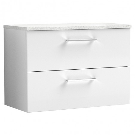 Arno 800mm Wall Hung 2 Drawer Vanity Unit with Laminate Top - Gloss White