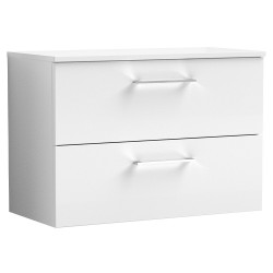Arno 800mm Wall Hung 2 Drawer Vanity Unit with Worktop - Gloss White