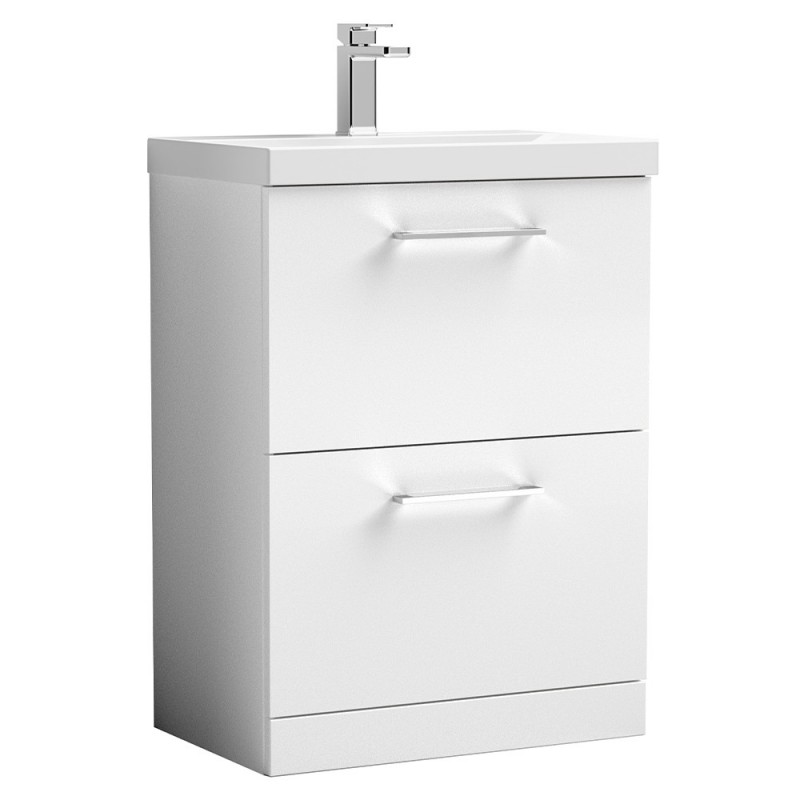 Arno 600mm Freestanding 2 Drawer Vanity Unit with Thin-Edge Basin - Gloss White Arno 600mm Freestanding 2 Drawer Vanity Unit with Thin-Edge Basin - Gloss White