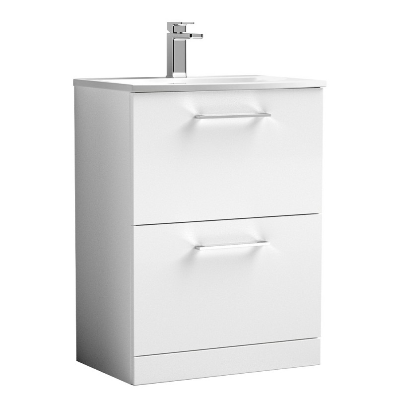 Arno 600mm Freestanding 2 Drawer Vanity Unit with Curved Basin - Gloss White
