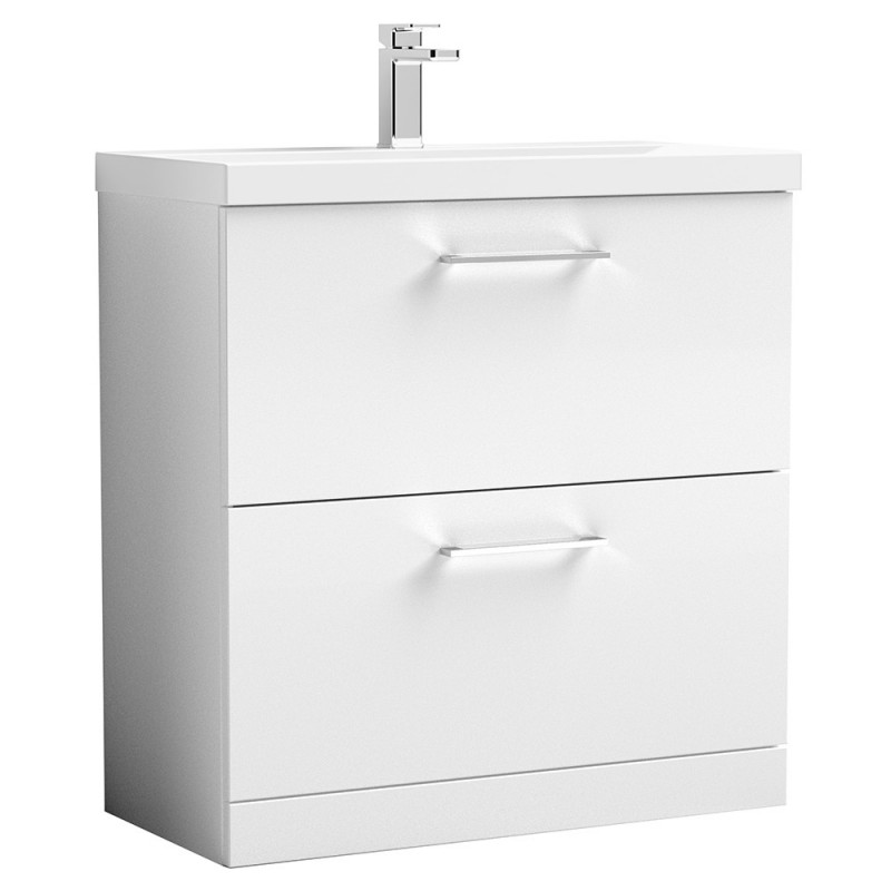 Arno 800mm Freestanding 2 Drawer Vanity Unit with Mid-Edge Basin - Gloss White Arno 800mm Freestanding 2 Drawer Vanity Unit with Mid-Edge Basin - Gloss White