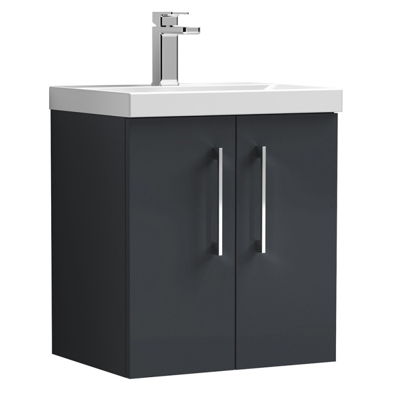 Arno 500mm Wall Hung 2 Door Vanity & Mid-Edge Ceramic Basin - Soft Black Arno 500mm Wall Hung 2 Door Vanity & Mid-Edge Ceramic Basin - Soft Black