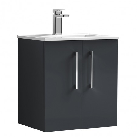 Arno 500mm Wall Hung 2 Door Vanity & Minimalist Ceramic Basin - Soft Black