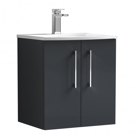 Arno 500mm Wall Hung 2 Door Vanity & Curved Ceramic Basin - Soft Black