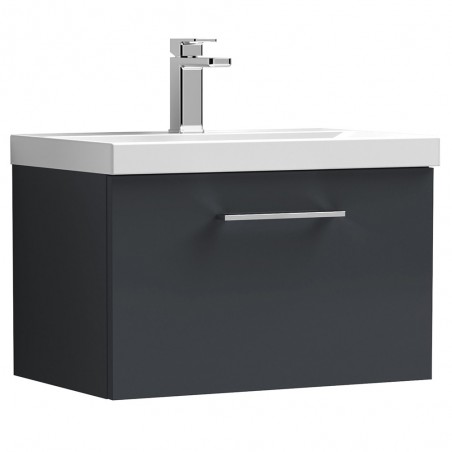 Arno 600mm Wall Hung 1 Drawer Vanity & Mid-Edge Ceramic Basin - Soft Black