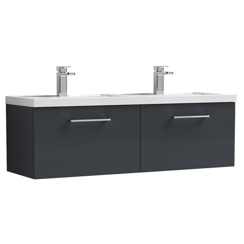 Arno 1200mm Wall Hung 2 Drawer Vanity & Double Polymarble Basin - Soft Black Arno 1200mm Wall Hung 2 Drawer Vanity & Double Polymarble Basin - Soft Black