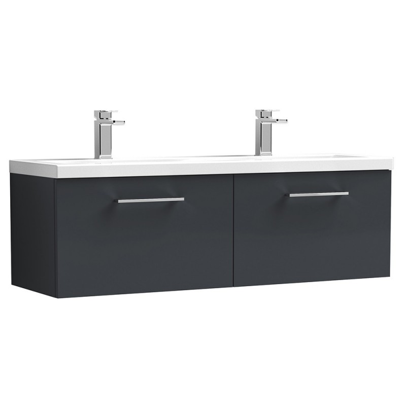 Arno 1200mm Wall Hung 2 Drawer Vanity & Double Ceramic Basin - Soft Black Arno 1200mm Wall Hung 2 Drawer Vanity & Double Ceramic Basin - Soft Black