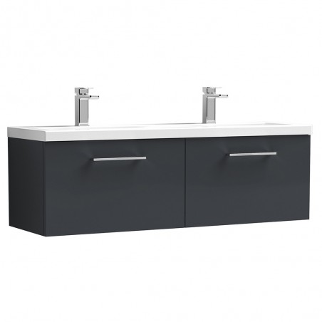 Arno 1200mm Wall Hung 2 Drawer Vanity & Double Ceramic Basin - Soft Black