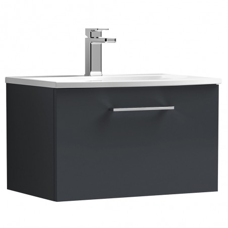 Arno 600mm Wall Hung 1 Drawer Vanity & Curved Ceramic Basin - Soft Black