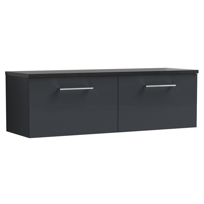 Arno 1200mm Wall Hung 2 Drawer Vanity Unit & Laminate Worktop - Soft Black/Sparkle Black Arno 1200mm Wall Hung 2 Drawer Vanity Unit & Laminate Worktop - Soft Black/Sparkle Black