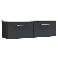 Arno 1200mm Wall Hung 2 Drawer Vanity Unit & Laminate Worktop - Soft Black/Sparkle White