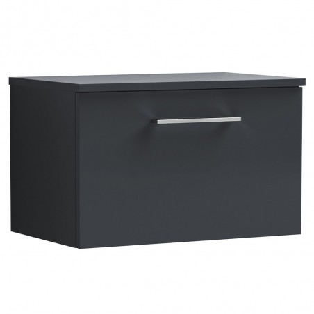 Arno 600mm Wall Hung 1 Drawer Vanity & Laminate Worktop - Soft Black