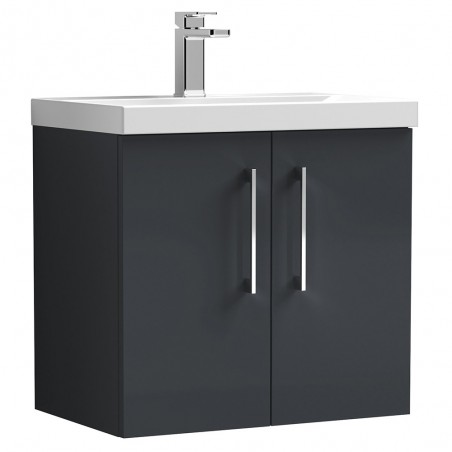 Arno 600mm Wall Hung 2 Door Vanity & Mid-Edge Ceramic Basin - Soft Black