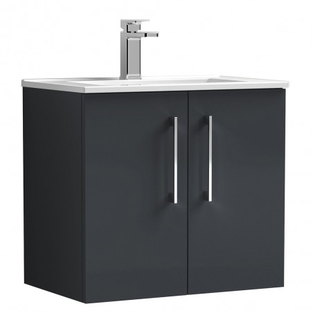 Arno 600mm Wall Hung 2 Door Vanity & Minimalist Ceramic Basin - Soft Black