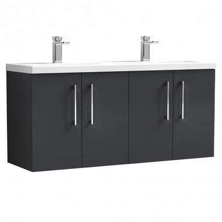 Arno 1200mm Wall Hung 4 Door Vanity & Double Ceramic Basin - Soft Black