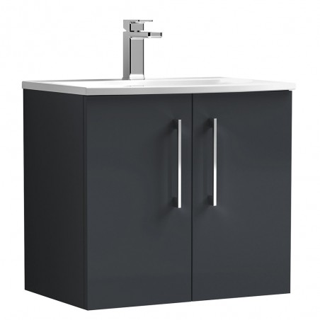 Arno 600mm Wall Hung 2 Door Vanity & Curved Ceramic Basin - Soft Black