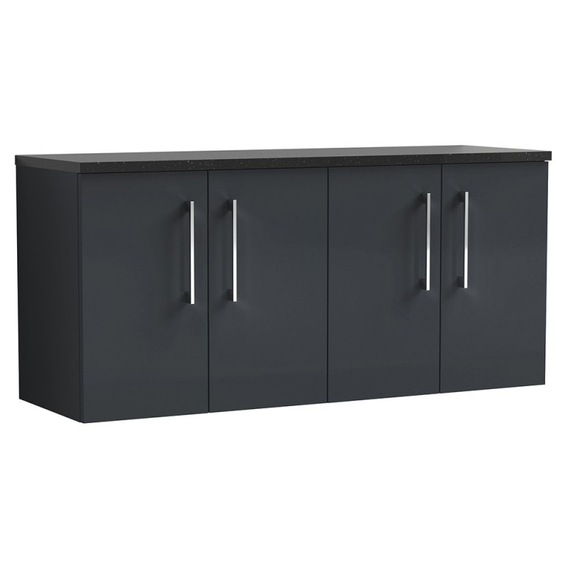 Arno 1200mm Wall Hung 4 Door Vanity Unit & Laminate Worktop - Soft Black/Sparkle Black Arno 1200mm Wall Hung 4 Door Vanity Unit & Laminate Worktop - Soft Black/Sparkle Black