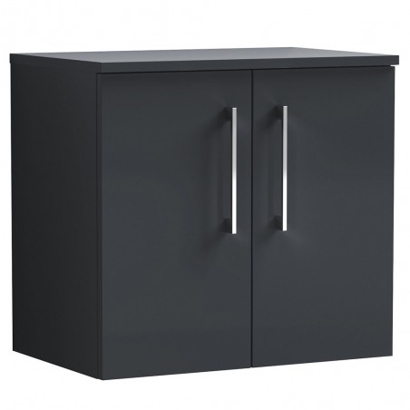 Arno 600mm Wall Hung 2 Door Vanity & Laminate Worktop - Soft Black