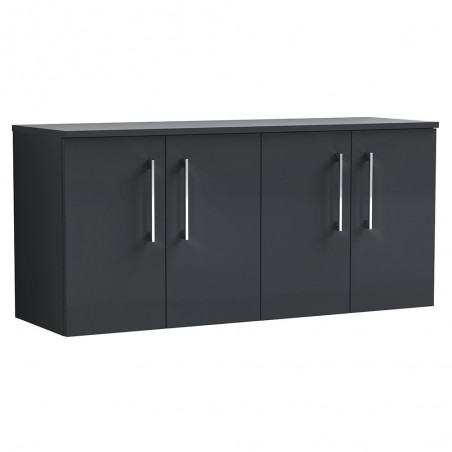 Arno 1200mm Wall Hung 4 Door Vanity & Laminate Worktop - Soft Black