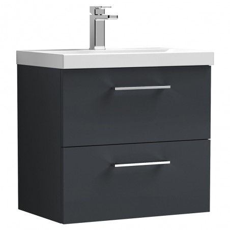 Arno 600mm Wall Hung 2 Drawer Vanity & Mid-Edge Ceramic Basin - Soft Black