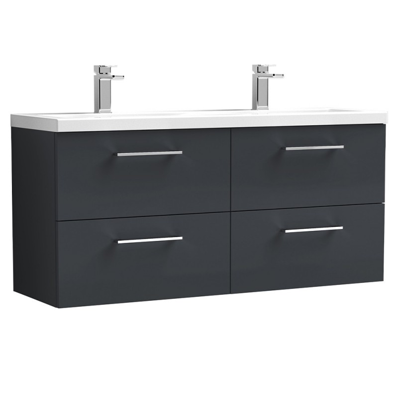 Arno 1200mm Wall Hung 4 Drawer Vanity & Double Ceramic Basin - Soft Black Arno 1200mm Wall Hung 4 Drawer Vanity & Double Ceramic Basin - Soft Black