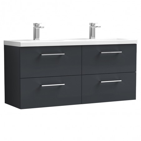 Arno 1200mm Wall Hung 4 Drawer Vanity & Double Ceramic Basin - Soft Black