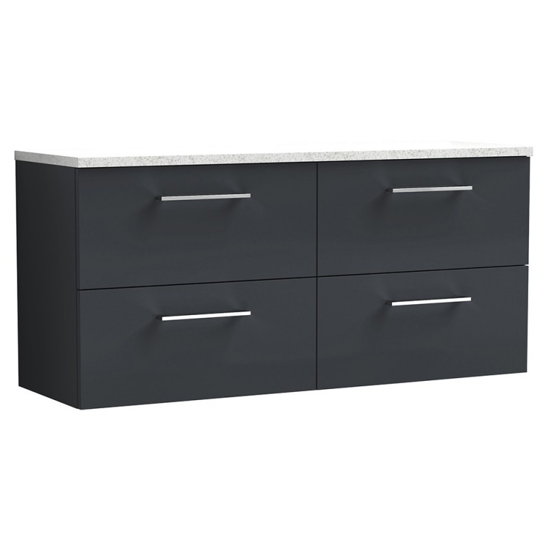 Arno 1200mm Wall Hung 4 Drawer Vanity Unit & Laminate Worktop - Soft Black/Sparkle White Arno 1200mm Wall Hung 4 Drawer Vanity Unit & Laminate Worktop - Soft Black/Sparkle White