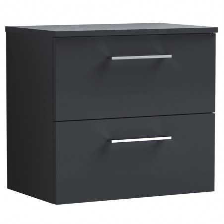 Arno 600mm Wall Hung 2 Drawer Vanity & Laminate Worktop - Soft Black