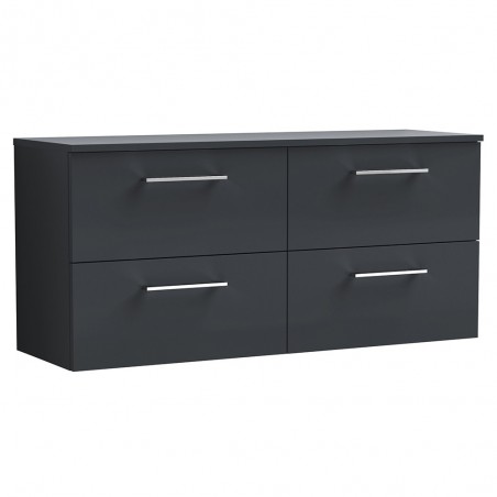 Arno 1200mm Wall Hung 4 Drawer Vanity & Laminate Worktop - Soft Black