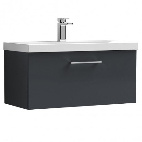 Arno 800mm Wall Hung 1 Drawer Vanity & Mid-Edge Ceramic Basin - Soft Black