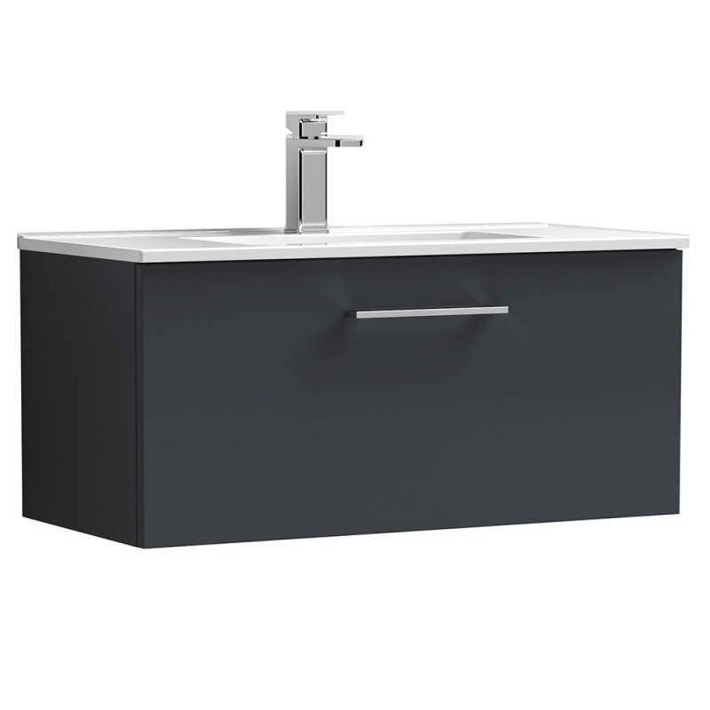 Arno 800mm Wall Hung 1 Drawer Vanity & Minimalist Ceramic Basin - Soft Black Arno 800mm Wall Hung 1 Drawer Vanity & Minimalist Ceramic Basin - Soft Black