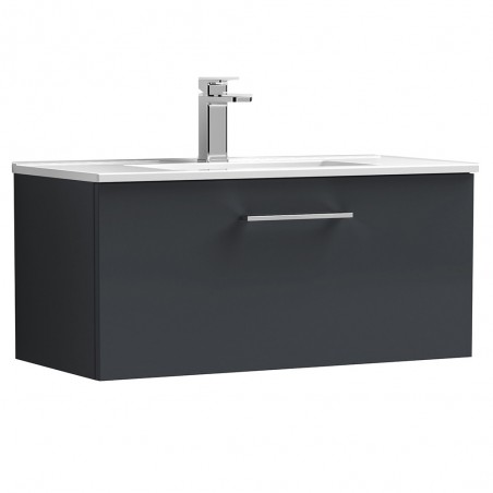 Arno 800mm Wall Hung 1 Drawer Vanity & Minimalist Ceramic Basin - Soft Black