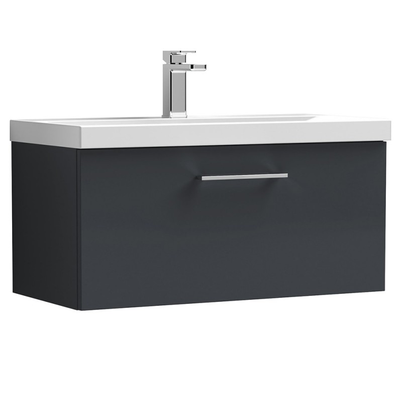 Arno 800mm Wall Hung 1 Drawer Vanity & Thin-Edge Ceramic Basin - Soft Black Arno 800mm Wall Hung 1 Drawer Vanity & Thin-Edge Ceramic Basin - Soft Black