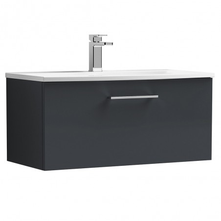 Arno 800mm Wall Hung 1 Drawer Vanity & Curved Ceramic Basin - Soft Black