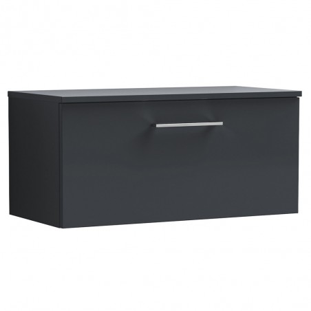 Arno 800mm Wall Hung 1 Drawer Vanity & Laminate Worktop - Soft Black