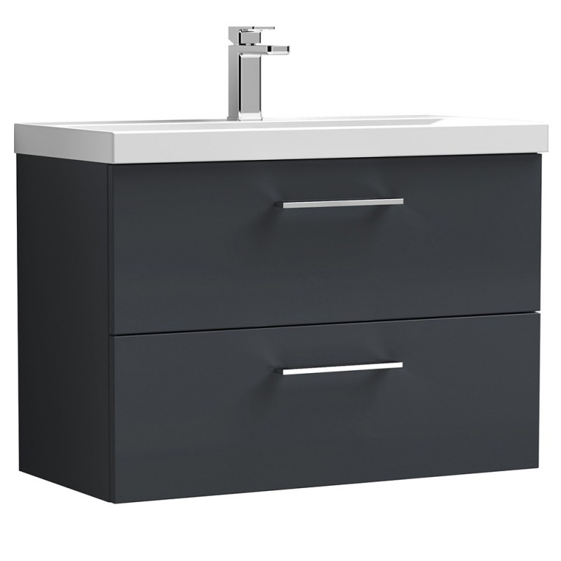 Arno 800mm Wall Hung 2 Drawer Vanity Unit & Thin-Edge Ceramic Basin - Soft Black Arno 800mm Wall Hung 2 Drawer Vanity Unit & Thin-Edge Ceramic Basin - Soft Black
